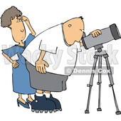 Clipart of a Cartoon Chubby White Male Astronomer and His Wife Looking Through a Telescope - Royalty Free Vector Illustration © djart #1396639