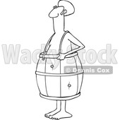 Clipart of a Cartoon Lineart Poor Nude Black Man Wearing a Barrel - Royalty Free Vector Illustration © djart #1399745