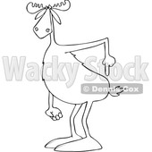 Clipart of a Cartoon Black and White Lineart Moose Pointing to His Butt - Royalty Free Vector Illustration © djart #1399749