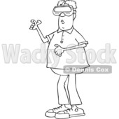 Clipart of a Cartoon Black and White Lineart African American Man Wearing Virtual Reality Glasses - Royalty Free Vector Illustration © djart #1400076