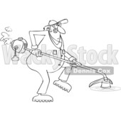 Cartoon Clipart of a Black and White Lineart Chubby Male Landscaper or Gardener Using a Weed Wacker - Royalty Free Vector Illustration © djart #1400172