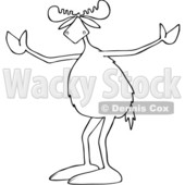 Cartoon Clipart of a Black and White Lineart Moose Shrugging, Why Me - Royalty Free Vector Illustration © djart #1400174