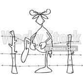 Cartoon Clipart of a Black and White Lineart Moose Climbing over Barbed Wire - Royalty Free Vector Illustration © djart #1400177