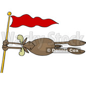 Clipart of a Moose Holding onto a Red Flag Post in a Wind Storm - Royalty Free Vector Illustration © djart #1400837