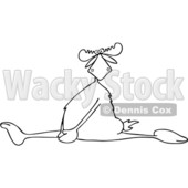 Clipart of a Cartoon Black and White Lineart Moose Doing the Splits, with a Painful Expression - Royalty Free Vector Illustration © djart #1400839