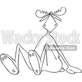 Clipart of a Cartoon Black and White Lineart Moose Sitting on the Ground - Royalty Free Vector Illustration © djart #1403465