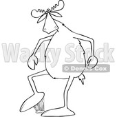 Clipart of a Cartoon Black and White Lineart Moose Stepping in Gum - Royalty Free Vector Illustration © djart #1403467