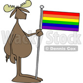 Clipart of a Cartoon Moose Standing and Holding a Rainbow Lgbt Flag - Royalty Free Vector Illustration © djart #1403988