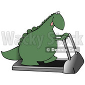 Green Dino Exercising on a Treadmill Machine in a Fitness Gym Clipart Illustration © djart #14062