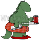 Green Dino in Boxers and Slippers, Holding a Coffee Mug and Newspaper Clipart Illustration © djart #14068