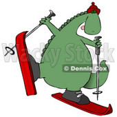 Happy Dinosaur Skiing Clipart Illustration © djart #14073
