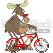 Cartoon Clipart of a Moose Father Teaching His Son How to Ride Bicycle - Royalty Free Vector Illustration © djart #1409758