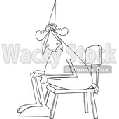 Cartoon Clipart of a Black and White Lineart Moose Wearing a Dunce Hat and Sitting in a Chair - Royalty Free Vector Illustration © djart #1409759
