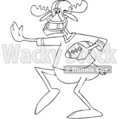 Cartoon Clipart of a Black and White Lineart Moose Football Player - Royalty Free Vector Illustration © djart #1409760