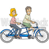 Cartoon Clipart of a Happy Caucasian Couple Riding a Blue Tandem Bicycle - Royalty Free Vector Illustration © djart #1409766