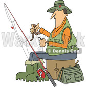 Clipart of a Cartoon Caucasian Fisherman Putting a Worm on a Hook - Royalty Free Vector Illustration © djart #1411218