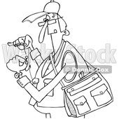 Clipart of a Black and White Lineart Cartoon Fisherman Threading a Hook - Royalty Free Vector Illustration © djart #1411221