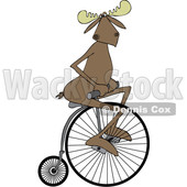 Clipart of a Cartoon Moose Riding a Penny Farthing Bicycle - Royalty Free Vector Illustration © djart #1413984