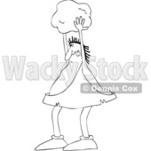 Clipart of a Cartoon Black and White Lineart Chubby Caveman Throwing a Boulder - Royalty Free Vector Illustration © djart #1413992