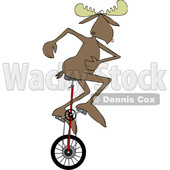 Clipart of a Cartoon Moose Riding a Unicycle - Royalty Free Vector Illustration © djart #1416173