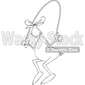 Clipart of a Cartoon Black and White Lineart Moose Exercising with a Jump Rope - Royalty Free Vector Illustration © djart #1416175