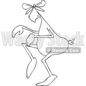 Clipart of a Cartoon Black and White Lineart Moose Sneaking Around - Royalty Free Vector Illustration © djart #1416177