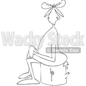 Clipart of a Cartoon Black and White Lineart Moose Sitting Cross Legged on a Log - Royalty Free Vector Illustration © djart #1417659
