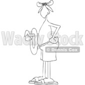 Clipart of a Cartoon Black and White Lineart Moose in Swimming Trunks and Sandals, Holding an Inner Tube - Royalty Free Vector Illustration © djart #1417660
