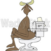 Clipart of a Cartoon Moose Sitting Cross Legged on a Toilet - Royalty Free Vector Illustration © djart #1417669