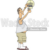 Clipart of a Cartoon Chubby Caucasian Man Putting a New Battery in a Smoke Detector - Royalty Free Vector Illustration © djart #1418876