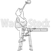 Clipart of a Cartoon Black and White Woman Standing on a Ladder and Changing a Battery in a Smoke Detector - Royalty Free Vector Illustration © djart #1418878