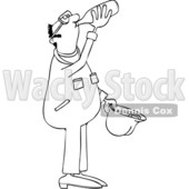 Clipart of a Cartoon Black and White Lineart Thirsty Male Worker Wearing Coveralls and Drinking Water - Royalty Free Vector Illustration © djart #1419199