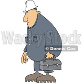 Clipart of a Cartoon Chubby Caucasian Male Worker Wearing Coveralls and Carrying a Lunch Box - Royalty Free Vector Illustration © djart #1419200