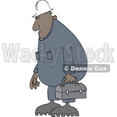 Clipart of a Cartoon Chubby African Male Worker Wearing Coveralls and Carrying a Lunch Box - Royalty Free Vector Illustration © djart #1419201