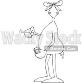 Clipart of a Cartoon Black and White Lineart Moose Holding a Lit Match - Royalty Free Vector Illustration © djart #1419362