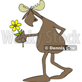 Clipart of a Cartoon Moose Walking Upright and Holding a Flower - Royalty Free Vector Illustration © djart #1419836