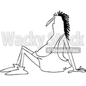 Clipart of a Cartoon Black and White Lineart Caveman Sitting on the Ground and Leaning Back - Royalty Free Vector Illustration © djart #1421234