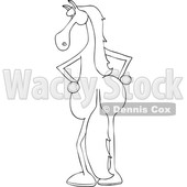 Clipart of a Cartoon Black and White Lineart Filly Horse Standing Upright, Rear View - Royalty Free Vector Illustration © djart #1421235