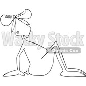 Clipart of a Cartoon Black and White Linaert Moose Sitting on the Ground and Leaning Back - Royalty Free Vector Illustration © djart #1421239