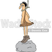 Clipart of a Cartoon Caveman Standing on a Boulder with a Noose Around His Neck - Royalty Free Vector Illustration © djart #1421240
