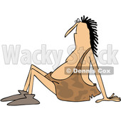 Clipart of a Cartoon Caveman Sitting on the Ground and Leaning Back - Royalty Free Vector Illustration © djart #1421243