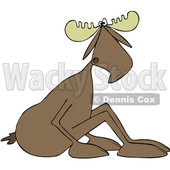 Clipart of a Cartoon Moose Sitting on the Ground and Leaning Forward - Royalty Free Vector Illustration © djart #1421247