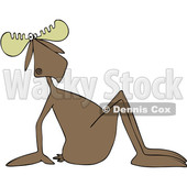 Clipart of a Cartoon Moose Sitting on the Ground and Leaning Back - Royalty Free Vector Illustration © djart #1421248