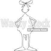 Clipart of a Cartoon Black and White Lineart Moose Standing Upright with His Hands in Pockets - Royalty Free Vector Illustration © djart #1422000