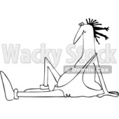 Clipart of a Cartoon Black and White Lineart Caveman Sitting on the Ground and Leaning Back - Royalty Free Vector Illustration © djart #1422002