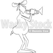 Clipart of a Cartoon Black and White Lineart Moose Playing a Trumpet - Royalty Free Vector Illustration © djart #1425402