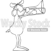 Clipart of a Cartoon Black and White Lineart Moose Playing a Trombone - Royalty Free Vector Illustration © djart #1425403
