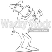 Clipart of a Cartoon Black and White Lineart Moose Playing a Saxophone - Royalty Free Vector Illustration © djart #1425404