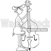 Clipart of a Cartoon Black and White Lineart Moose Playing and Plucking a Double Bass - Royalty Free Vector Illustration © djart #1425900