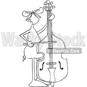 Clipart of a Cartoon Black and White Lineart Moose Playing a Double Bass with a Bow - Royalty Free Vector Illustration © djart #1425901